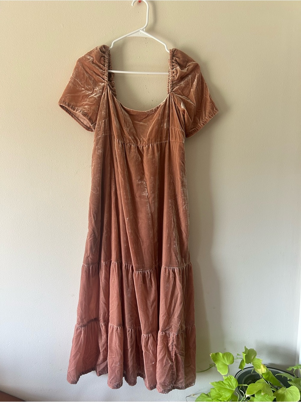 Anthropologie Rust Velvet Tiered Maxi Dress